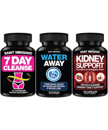 Saint Mingiano 7-Day Colon Cleanse + Water Away + Kidney Detox Triple Action Bloat Relief & Cleanse Support