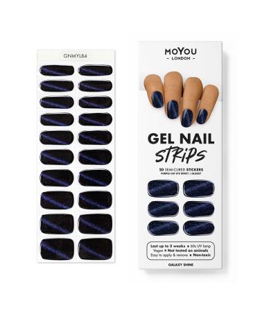 MOYOU LONDON Semi Cured Gel Nail Strips 20 Pc. Gel Wraps for Nails Get 1 Free UV Lamp when you Get 3 or More Easy Apply & Remove for Salon-Quality Manicure -Galaxy Shine