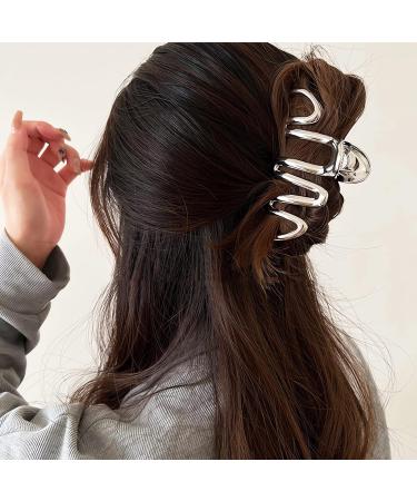 Silver Wave Irregular Metal Claw Clip - Extra Large Fashion Hair Clip for Women - Buy Online on GoSupps.com
