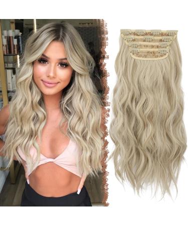 Feshfen clip in extensions 4PCs hair extensions with clips synthetic corrugated hair exension wavy wavy hair extensions clip in hair part for women 50 cm light beige blond mix cream blonde