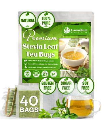 Lavendium Premium 40 Stevia Leaf Tea Bags 100% Natural and Pure from Stevia Leaves. Sugar Substitute for Tea Coffee. Zero Calorie Sweetener. No Sugar No Caffeine No Gluten Vegan.