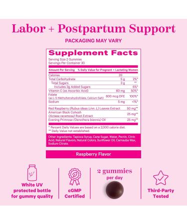 Pink Stork Red Raspberry Leaf Gummies - Third Trimester Labor Prep + Postpartum Mood Essentials with Evening Primrose Oil + Black Cohosh - 60 Vegan Gummy Supplements Non-GMO - Buy Online on GoSupps.com