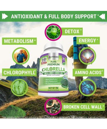 Fresh Healthcare Premium Chlorella Supplement - 1200mg Vegan Capsules for Natural Detox & Nutrition - 180 Pills with Chlorophyll, B Vitamins & Minerals - Buy Online on GoSupps.com