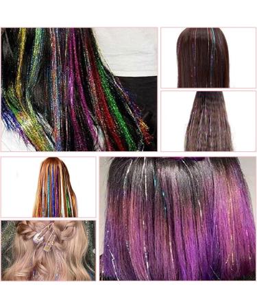 VEGCOO Hair Extensions Rainbow Colored Hair Tinsel Kit 20 Colors with Tools Glitter Synthetic Straight Hair Extensions Party Highlights Hair Accessories for Kids Girls Women - Buy Online on GoSupps.com