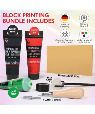 Marabu Block Printing Kit - Linocut with Ink, Cutter, Rubber Block & Brayer Roller - Linoleum Printmaking Starter Set - Buy Online on GoSupps.com