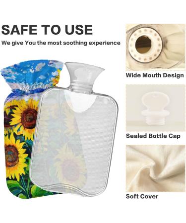 Sunflower Hot Water Bottle with Cover - 1L BPA Free for Pain Relief | Small Hot Water Bag for Bed Hands & Feet - Buy Online on GoSupps.com