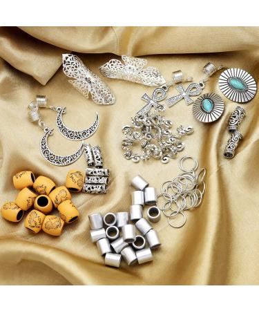 RechicGu 75PCS Silver Hair Cuff Rings Dreadlock Loc Beads Pack - Vintage Style for Braids, Wigs, Rasta Hair Accessories - Buy Online on GoSupps.com