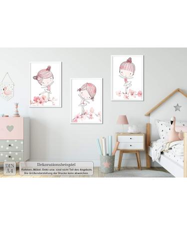 Lalelu Prints A4 Ballerina Nursery Posters | Magical Pink Baby Room Decor | Set of 3 Children's Pictures (DIN A4) - Buy Online on GoSupps.com