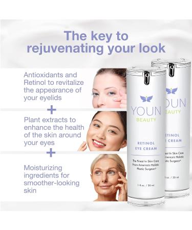 YOUN Beauty Retinol Eye Cream by Dr. Anthony Youn - Paraben-Free Hydrating Under Eye Cream with 1% Retinol & Hyaluronic Acid - Skin Firming Night Cream 1 Fl Oz - Buy Online on GoSupps.com