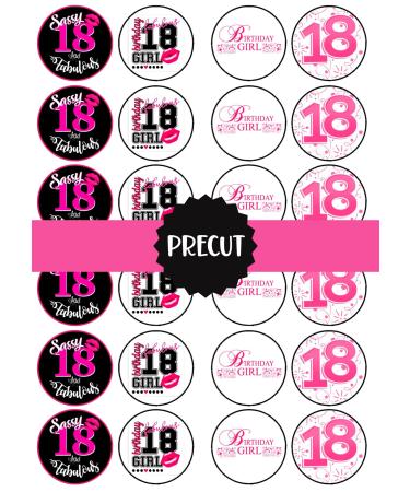 PRECUT 18th Birthday Girl Edible Cupcake Toppers - Sassy Girl Theme Premium Thickness SWEETENED VANILLA - wafer card disc cake decorations (Pack of 12)