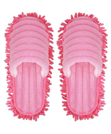 Microfiber Slippers Floor Cleaning Mop Men and Women House Dusting Slippers Floor Dust Dirt Cleaning Slipper (Pink, Women 7-10/Men5-8) Pink Women 7-10/Men5-8