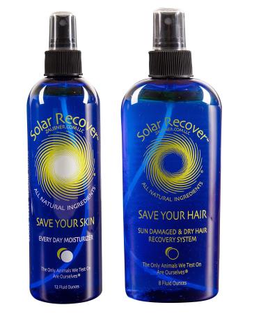 Solar Recover After Sun Moisturizing Spray + Hair Detangler Combo - 12oz Hydrating Facial and Body Mist for Sunburn Relief + 8oz All Natural Leave-In Conditioner - Moisturizing Spray for Everyday Use