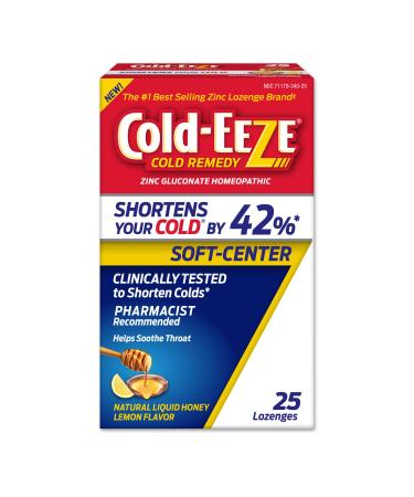 Cold-Eeze Soft-Center Lozenges Natural Liquid Honey Lemon Flavor Reduces Duration of The Common Cold Relieves Sore Throat Cough Nasal Congestion & Post Nasal Drip 25 Count