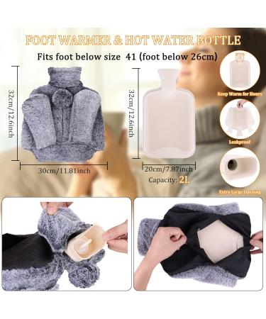 WARMTUYO Foot Warmer Hot Water Bottle 2L with Plush Cover - Pain Relief for Men and Women - Anti-Slip Sole - Grey - Buy Online on GoSupps.com
