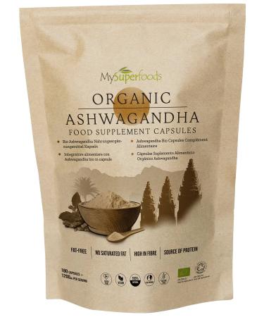 Ashwagandha Capsules | Organic | 1200mg per Serving | 180 Capsules | Stress Relief Energy Strength & Endurance | MySuperfoods 180 Count (Pack of 1)