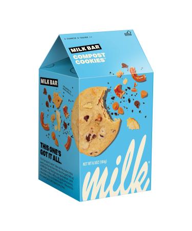 MILK BAR Chocolate Chip Cookie with Potato Chips, Pretzels, Coffee, Oats, and Butterscotch, Soft Baked, 4 individually wrapped packs of two cookies each Compost