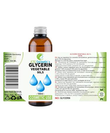 Buy 100ml Pure Vegetable Glycerin 99.5% - Natural Non-GMO Moisture Retention Perfume-Free for Cosmetics - International Shipping - Buy Online on GoSupps.com