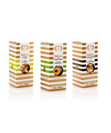 Taralli Mix, 3 packs of classic Puglian Taralli, mixed with wild fennel and cacio and pepper, 150g each