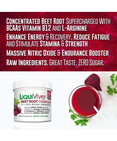 LiquiVive Beet Root Juice Powder - Nitric Oxide Booster with BCAA, Vitamin B12, L-Arginine | Immune Support & Endurance Drink Mix - Buy Online on GoSupps.com