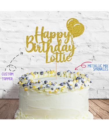 Cakeshop Cake Decoration Pack | Happy Birthday Premium Double Sided Glitter Card Cake Topper Sign & 25g Party Pack of Cake Sugar Sprinkles | Custom Name Cake Decorations (Gold) Non-Prime Glitter Card: Gold - Buy Online on GoSupps.com