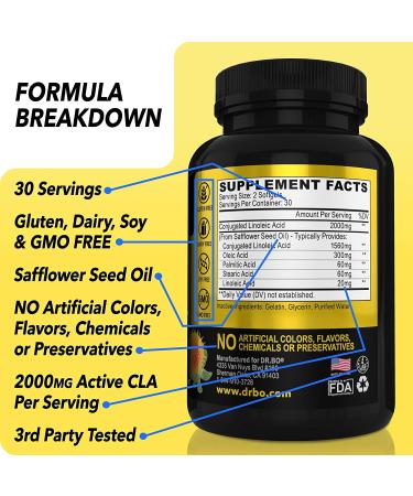 CLA Safflower Oil Supplement 2000mg - Weight Management & Lean Muscle Support - Non Stimulant Diet Pills for Men & Women - Conjugated Linoleic Acid - 60 Softgels - Buy Online on GoSupps.com
