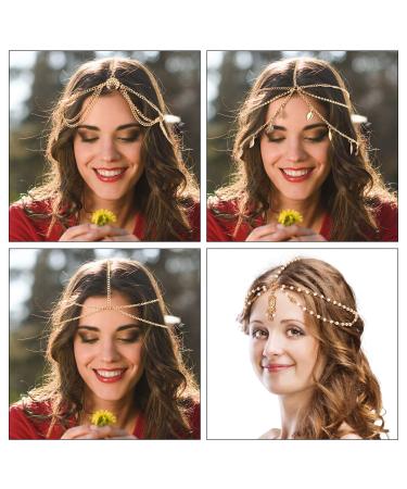 Gold Boho Head Chain Jewelry with Coins, Pearls, and Tassels - 8-Piece Set for Festivals, Proms, Weddings - Women and Girls (Style A) - Buy Online on GoSupps.com