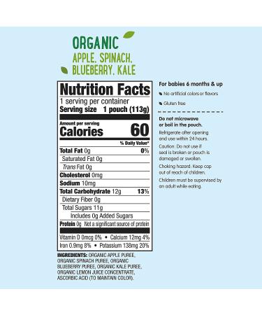Mama Bear Organic Baby Food Stage 2 Apple Spinach Blueberry Kale 4oz (Pack of 12) - Buy Online on GoSupps.com
