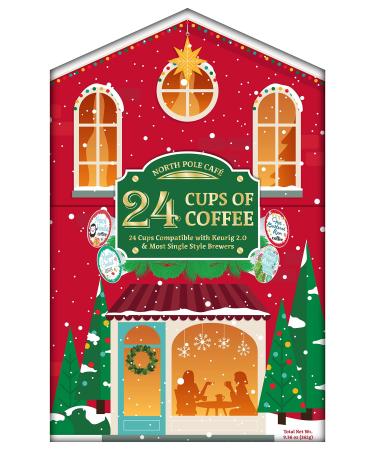 HOLIDAY COFFEE ADVENT CALENDAR GIFT SET / 24 Cups Of Premium Single-Serve 100% Arabica Holiday Flavored Coffees in a beautifully decorated Christmas Countdown Calendar
