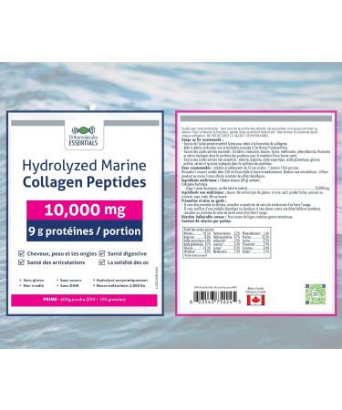 Orthomolecular Essentials Hydrolyzed Marine Collagen Peptides - Pure Canadian-Made 10 000mg Powder for Radiant Skin Strong Bones and Joint Support 600g Unflavored 600g (Pack of 1) - Buy Online on GoSupps.com
