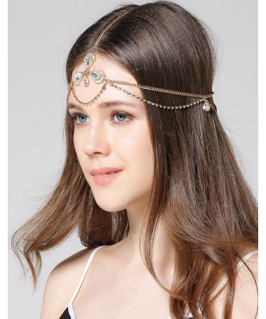 Deniferymakeup Boho Gold Head Chain Bridal Headpiece Bohemian Wedding Hair Accessories Rhinestone Raindrop Head Chain Crystal Wedding Hair Accessories Vintage Rhinestone Forehead Headband (Gold) - Buy Online on GoSupps.com