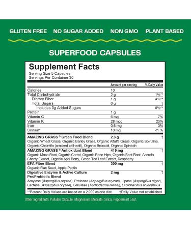 Amazing Grass Green Superfood - 150 Capsules | Vitality Boost & Nutrition - Buy Online on GoSupps.com