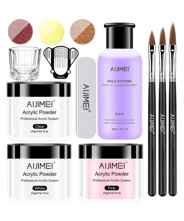 AIJIMEI Acrylic Nail Kit Acrylic Powder and Professional Liquid Monomer Acrylic Nail Tools Set Nail Extension Acrylic Nail System Nail Art Starter Kit Acrylic Nail Kit B