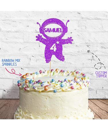 Cakeshop Cake Decoration Pack | Astronaut Spaceman Premium Double Sided Glitter Card Cake Topper Sign & 25g Party Pack of Cake Sugar Sprinkles | Custom Name & Age Cake Decoration (Purple) Non-Prime Glitter Card: Purple - Buy Online on GoSupps.com