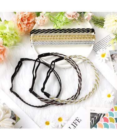 6-Piece Adjustable Elastic Braided Headbands for Women - No Slip Stretchy Hippie Hair Accessory - Double and Triple Strand Mixed Material - Buy Online on GoSupps.com