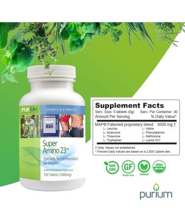 Purium Super Amino 23 - 2 Pack Vegan Tablets | BCAA & Essential Amino Acid Supplement | Gluten Free | Muscle Building & Recovery Aid - 60 Servings - Buy Online on GoSupps.com