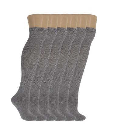 AWS/American Made Diabetic Over The Calf Knee Socks for Men Loose Fit Non Binding Top and Full Cushioned 10-13 Gray 6 Pairs