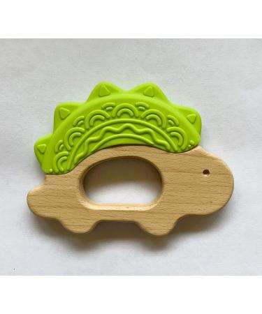 Dinosaur Baby Teether Ring | Non-Toxic Food Grade Silicone & Beech Wood | Easy Grip & Teething Pain Relief | 3+ Months (Tea Shoot Green) - Buy Online on GoSupps.com