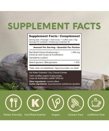 Longevity Botanicals Organic Reishi Mushroom Powder - Immune Support & Stress Relief - 3.5 oz - Buy Online on GoSupps.com