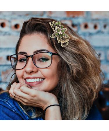Healeved Elegant Vintage Hair Claw Clip - Ornate Gold Hairpins and Green Hair Accessories for Women - Crystal Embellished Barrettes and Flower Hair Clips - Buy Online on GoSupps.com