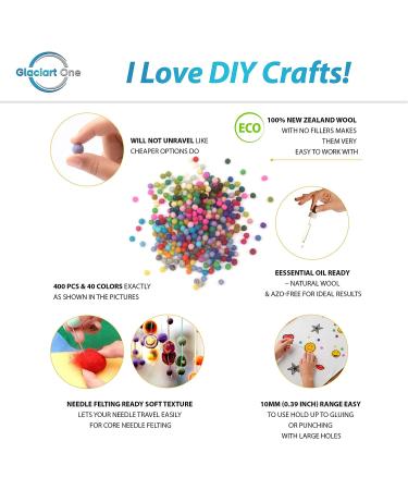Glaciart One Handmade Wool Felt Pom Poms (400pcs) - 1cm, 40 Colors - Ideal for Felting and Garlands - Buy Online on GoSupps.com
