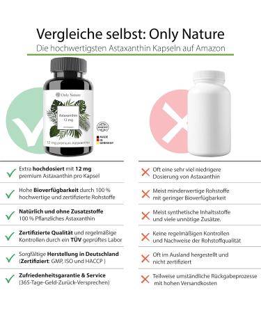 ONLY Nature Astaxanthin 12 mg with Vitamin E - 60 High-Dose Gel Caps No Additives Lab Tested Made in Germany - Buy Internationally - Buy Online on GoSupps.com