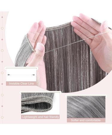 SEGOHAIR Invisible Wire Hair Extensions One Piece Hair Extensions Synthetic Hair Extension 20 inch Long Straight No Clip in Hairpieces Hair Pieces for Women-Dark Brown mix Silver Grey - Buy Online on GoSupps.com