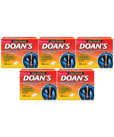Doan's Extra Strength Pain Reliever Magnesium Salicylate Tetrahydrate 580 mg Relieves Backache Pain 24 Caplets (Pack of 5)