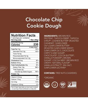 ALOHA Organic Vegan Protein Bars - Chocolate Chip Cookie Dough - 12 Count, Low Sugar, Gluten-Free, Paleo - Buy Online on GoSupps.com