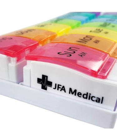 JFA Weekly Pill Box Organizer for Medicines & Vitamins | 7-Day Reminder, 2 Compartments per Day, Multicolor | 1 Count - Buy Online on GoSupps.com