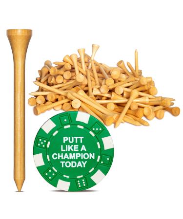 Wedge Guys PGA Approved Professional Bamboo Golf Tees 2-3/4 Inch - Free Poker Chip Ball Marker - Stronger Than Wood Tees Biodegradable & Less Friction, 250, 500 or 1000 Bulk Bag 250 Count + Putt Like a Champion Poker Chip