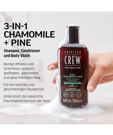 American Crew 3-in-1 Chamomile & Pine Shampoo Conditioner & Body Wash - 250ml | Daily Men's Care for Hair & Body Relaxing Formula - Buy Online on GoSupps.com