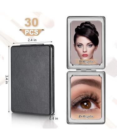 Compact Pocket Mirror Travel Makeup 2x Magnification Handheld Small Mirror with PU Leather - Black - 30 Pieces - Buy Online on GoSupps.com