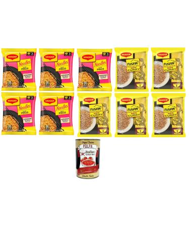 Italian Gourmet E.R. Pack of 5 Maggi instant pasta - 5 x curry 71g - 5 x chicken flavor 71g + gourmet Italian polpa 400g