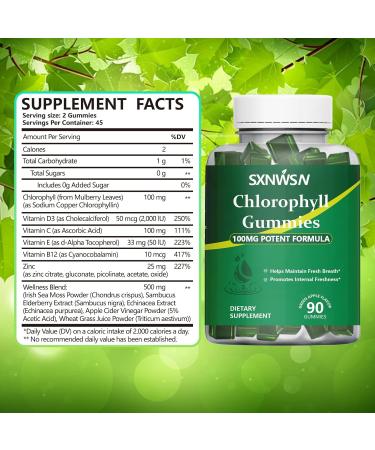 SXNWSN Chlorophyll Gummies(Green Apple Flavored) - Fresh Breath Immune & Digestive Support Super Green Complex with Sea Moss ACV Elderberry Echinacea | 90 Chews - Buy Online on GoSupps.com